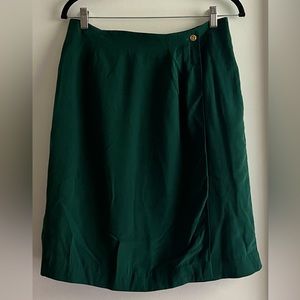 80s Vintage 100% silk knee length skirt Emerald Green